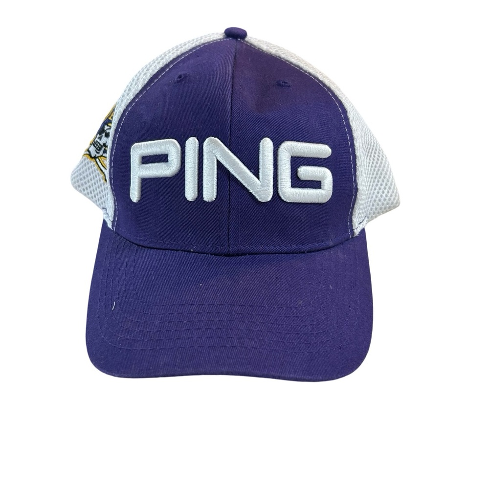 Ping purple and White cap/ hat. Has ECU logo on side
